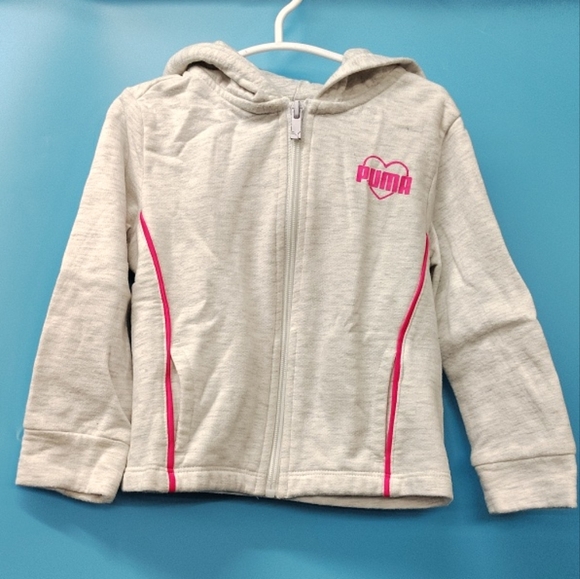 Puma Kids' Light Gray Hoodie with Pink Highlights - Picture 1 of 8